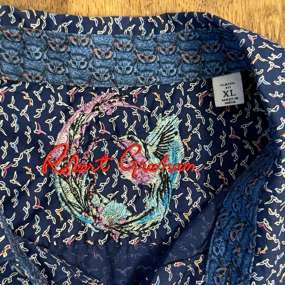 Robert Graham Cotswold Short Sleeve Button Down Shirt Birds Seagulls Blue Men XL - Picture 3 of 9